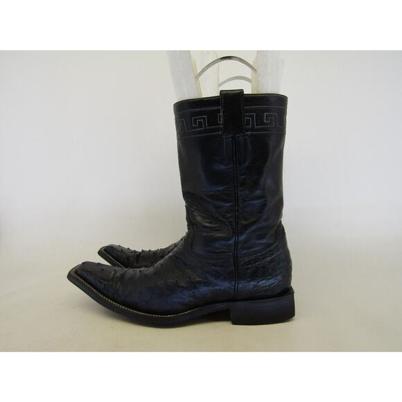 Bilbo Mens Size 7.5 D Black Leather Full Quill Ostrich Cowboy Snip Toe Boots - Picture 1 of 11